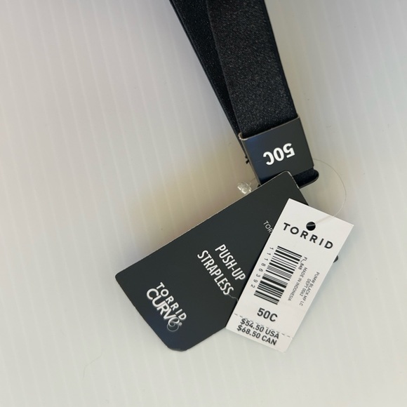 Torrid Curve Bra 50C Black Lace‎ Underwire NWT Push-up Strapless - Picture 9 of 11